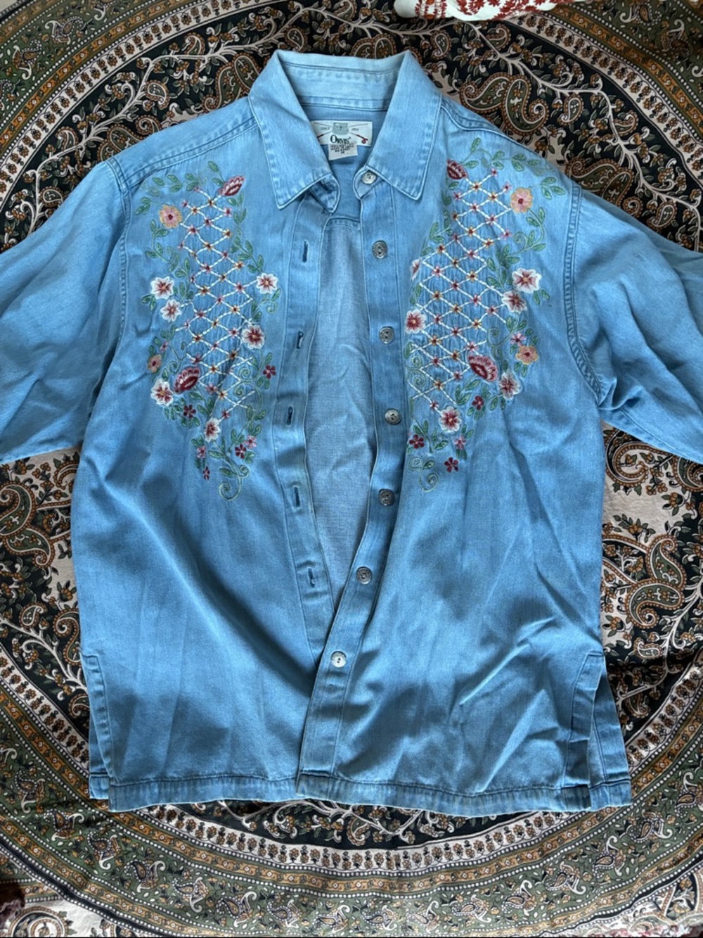 Vintage cotton Embroidered Denim Button-Up Shirt